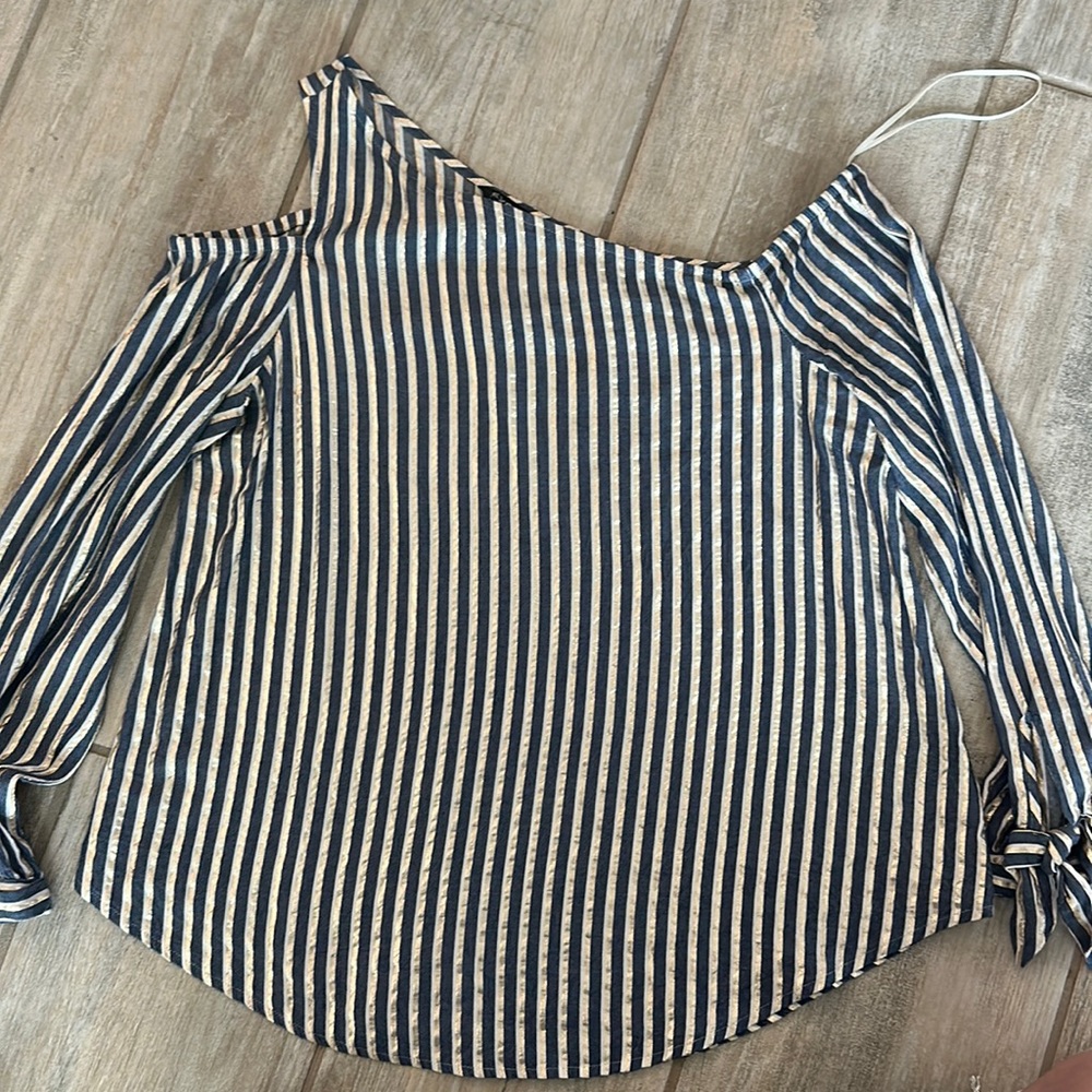 Express Gorgeous One Shoulder Shimmery Top with Tie Arms